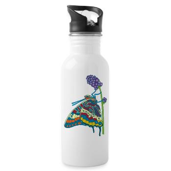 Butterfly and nature - Water bottle with straw - white - Right