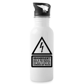 Voooorsicht ! Menschenrechte Achtung Warnung Strom - Trinkflasche mit integriertem Trinkhalm - Weiß - Rechts