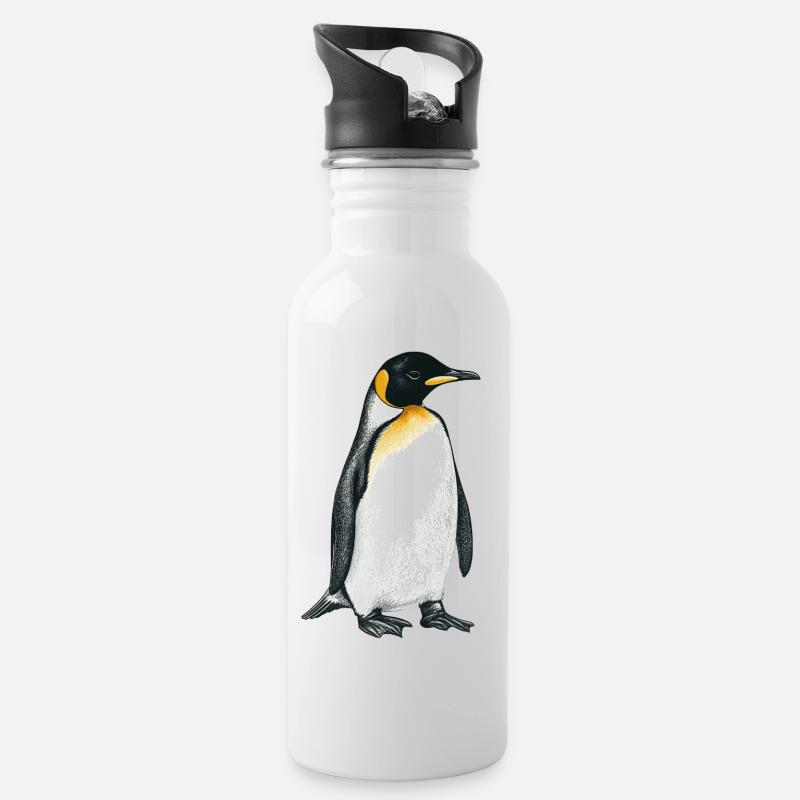 süßer Pinguin - Trinkflasche mit integriertem Trinkhalm - Weiß