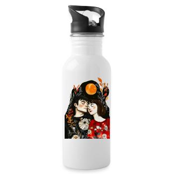 Liebe ist überall - Trinkflasche mit integriertem Trinkhalm - Weiß - Rechts