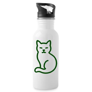 Line Art Cat – Minimalist Cat Motif - Water bottle with straw - white - Right