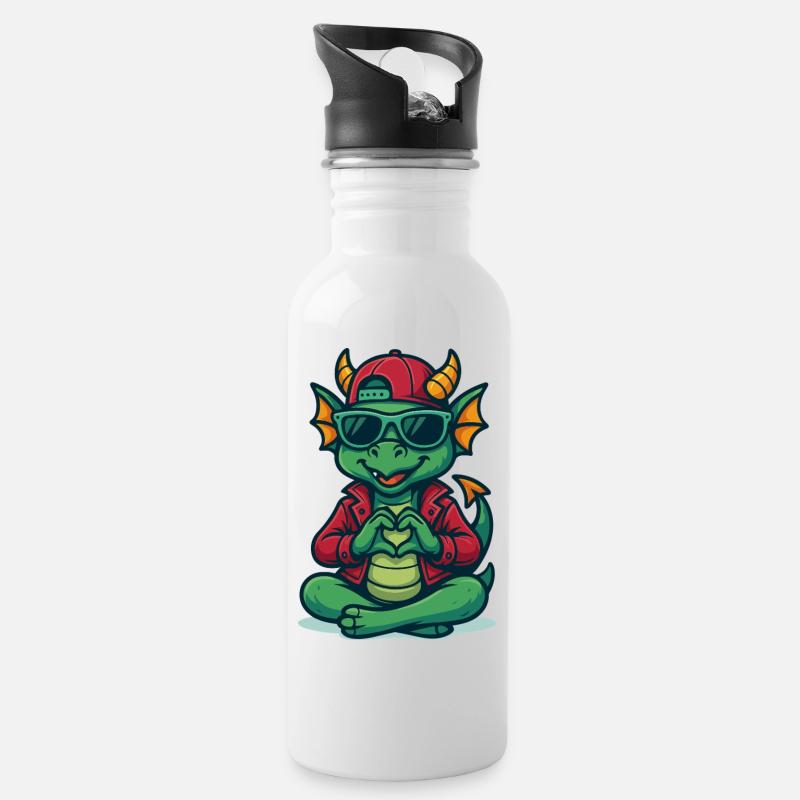 Cool Dragon Love - Water bottle with straw - white