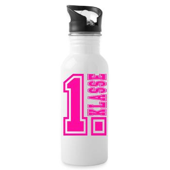 1. KLASSE - Erstklässler - Geschenk Einschulung - Trinkflasche mit integriertem Trinkhalm - Weiß - Rechts