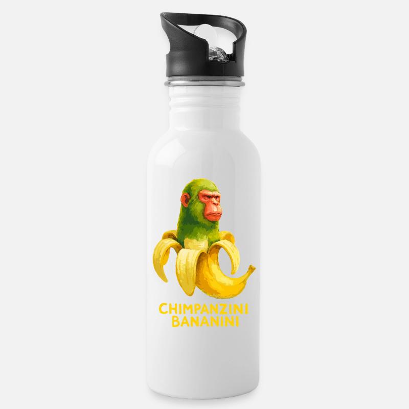 Meme Brain Rot Chimpanzini Banani Italian Brainrot - Trinkflasche mit integriertem Trinkhalm - Weiß
