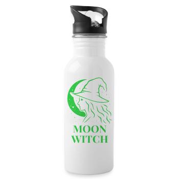 Halloween Moon Witch Silhouette Crescent Moon in Green - Water bottle with straw - white - Right