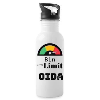 Spruch: bin am Limit oida - Trinkflasche mit integriertem Trinkhalm - Weiß - Rechts