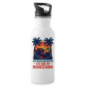 Retirement Pension Bear Retiree Palm Trees Cool Gift - Water bottle with straw - white - Right