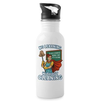 Kein Lernen ohne Sauberkeit – Superheldin - Trinkflasche mit integriertem Trinkhalm - Weiß - Rechts