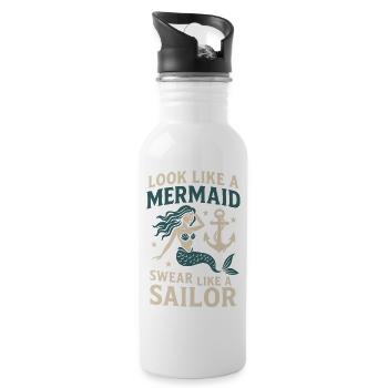 Mermaid Look Sailor Talk Sprüche Seglerin - Trinkflasche mit integriertem Trinkhalm - Weiß - Rechts