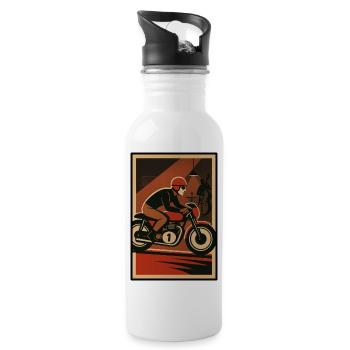 Vintage Motorcycle and Jazz Music Pattern - Water bottle with straw - white - Right