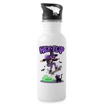 Hex Flip Witch Skateboard Design - Water bottle with straw - white - Right