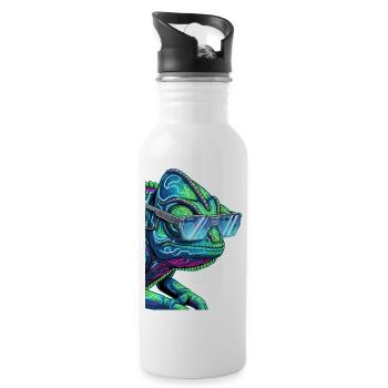 Cyber-Chamäleon mit Sonnenbrille - Trinkflasche mit integriertem Trinkhalm - Weiß - Rechts