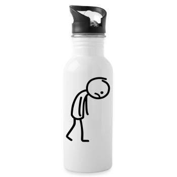 Dessin au trait d'un bonhomme allumette triste - Gourde avec paille intégrée - blanc - Droite