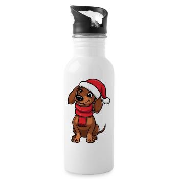 Teckel avec chapeau et écharpe de Père Noël - Gourde avec paille intégrée - blanc - Droite