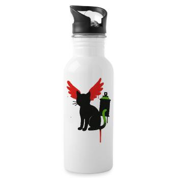 Black Cat with Flame Wings and Spray Can - Water bottle with straw - white - Right