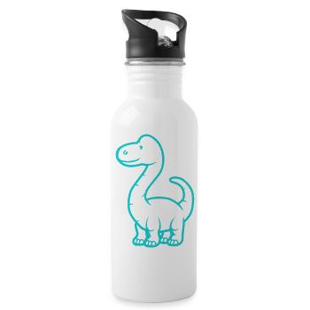 Turquoise Dino Line Drawing for Kids - Water bottle with straw - white - Right