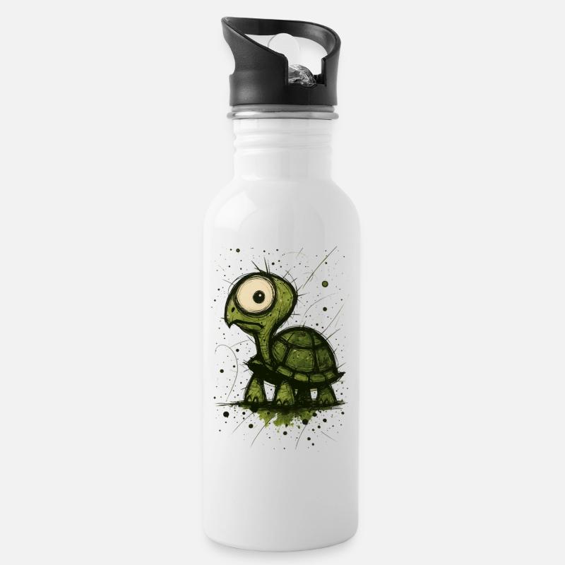 Funny Turtle with Big Eyes – Comic Splash - Water bottle with straw - white