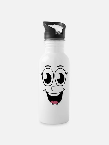 Happy Face  - Water bottle with straw - white