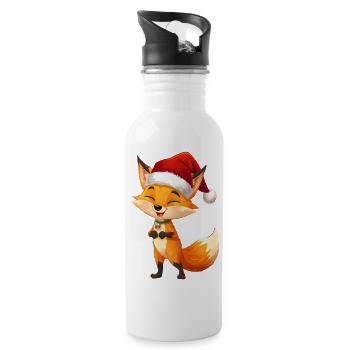 Fuchs mit Santa Hut - Trinkflasche mit integriertem Trinkhalm - Weiß - Rechts