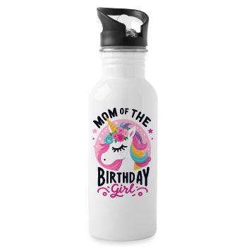Maman de la licorne de la fille d’anniversaire - Gourde avec paille intégrée - blanc - Droite