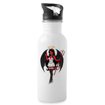 Devil Angel with Halo and Staff - Water bottle with straw - white - Right