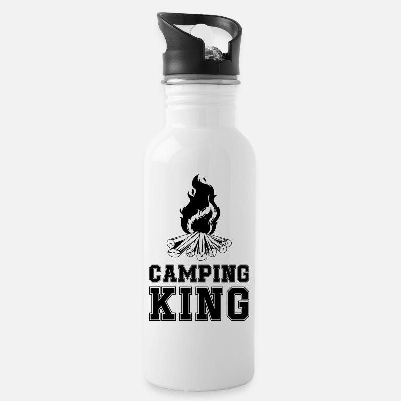 Camping King Lagerfeuer - Trinkflasche mit integriertem Trinkhalm - Weiß