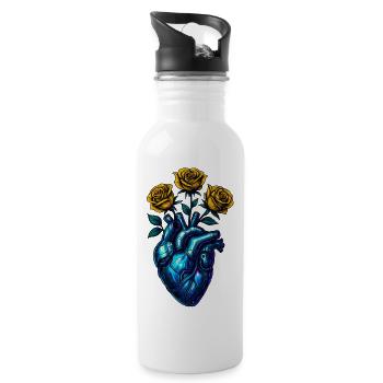 Neon Heart with Golden Roses - Water bottle with straw - white - Right
