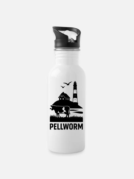 Insel Pellworm - Trinkflasche mit integriertem Trinkhalm - Weiß