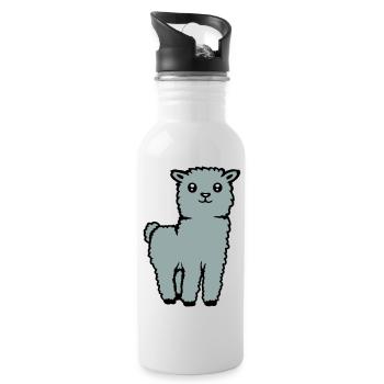 Mignon Alpaga Lama Animal Doux Moelleux Bande Dessinée - Gourde avec paille intégrée - blanc - Droite