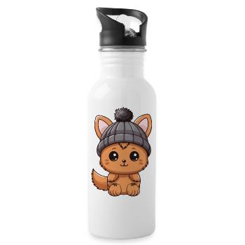 écureuil hiver animal bébé bande dessinée - Gourde avec paille intégrée - blanc - Droite