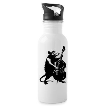 Bear with Cello Monochrome - Water bottle with straw - white - Right