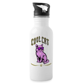 Pink Katze Sonnenbrille Stil - Trinkflasche mit integriertem Trinkhalm - Weiß - Rechts