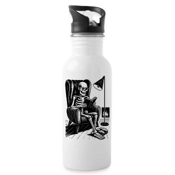 Reading skeleton in reading chair - Water bottle with straw - white - Right