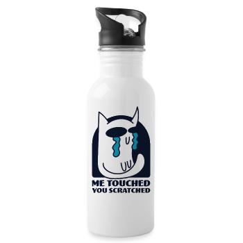 Me Touched You Scratched Sassy Crying Cat - Water bottle with straw - white - Right