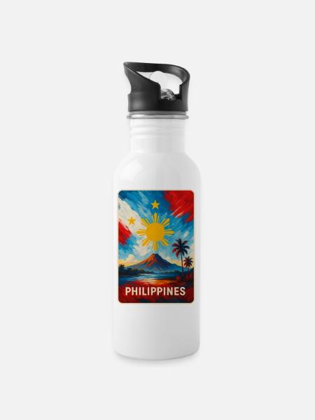 Philippinen Flaggen Design - Trinkflasche mit integriertem Trinkhalm - Weiß