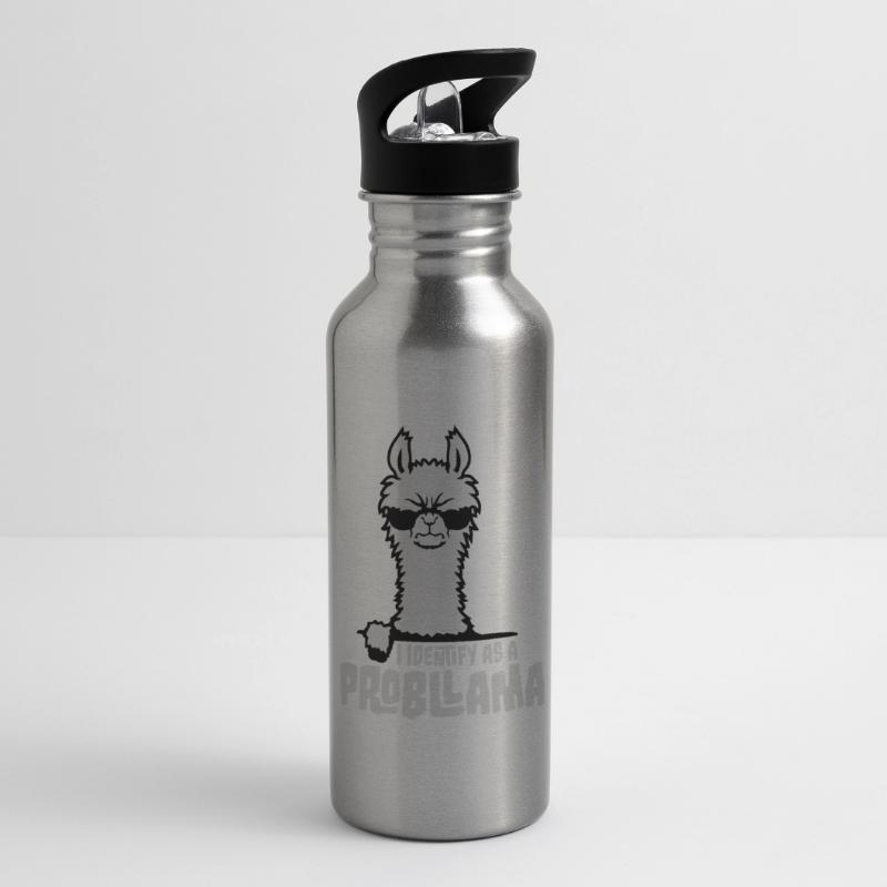 I Identify As A Probllama Cool Lama Problem Spruch Trinkflasche mit integriertem Trinkhalm