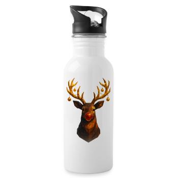 Christmas Reindeer Low Poly - Water bottle with straw - white - Right