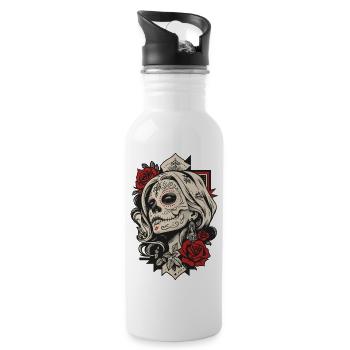 Sugar Skull Queen Rosen - Trinkflasche mit integriertem Trinkhalm - Weiß - Rechts