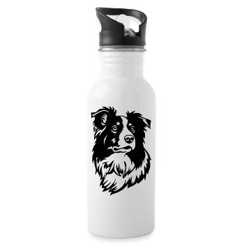 Tête de Border Collie - Gourde avec paille intégrée - blanc - Droite