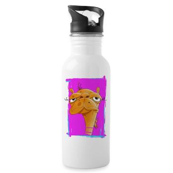 Neon Kamel Karikatur auf Pinkem Hintergrund - Trinkflasche mit integriertem Trinkhalm - Weiß - Rechts