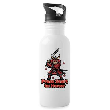 Retro Samurai Drück Start - Trinkflasche mit integriertem Trinkhalm - Weiß - Rechts