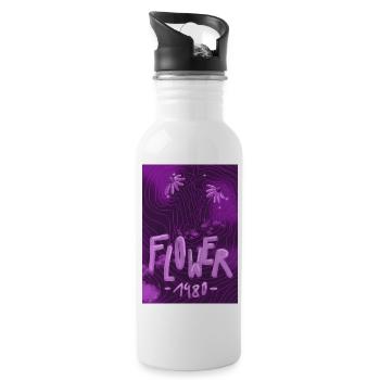 Floral Neon 80er Retro - Trinkflasche mit integriertem Trinkhalm - Weiß - Rechts