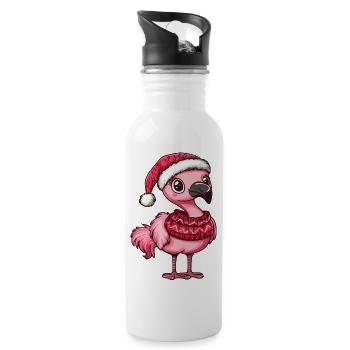 Noël flamant rose - Gourde avec paille intégrée - blanc - Droite