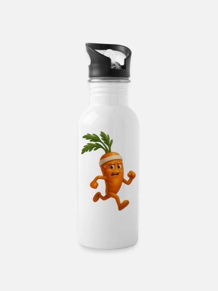 Jogging Karotten  - Trinkflasche mit integriertem Trinkhalm - Weiß