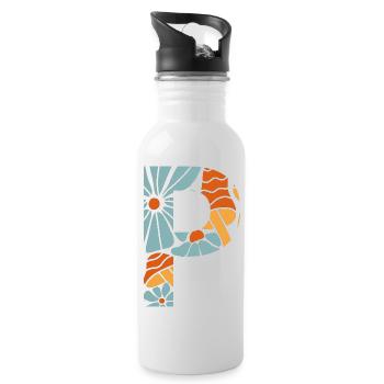 Buchstabe p groovige Blumen Geschenkidee - Trinkflasche mit integriertem Trinkhalm - Weiß - Rechts