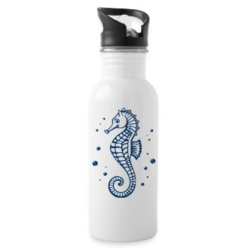 blaues Seepferdchen T-shirt Geschenk  - Trinkflasche mit integriertem Trinkhalm - Weiß - Rechts