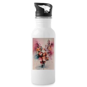 Urban Watercolor Santa and Gifts - Water bottle with straw - white - Right