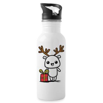 Kuscheliges Rentier mit Geschenk - Trinkflasche mit integriertem Trinkhalm - Weiß - Rechts