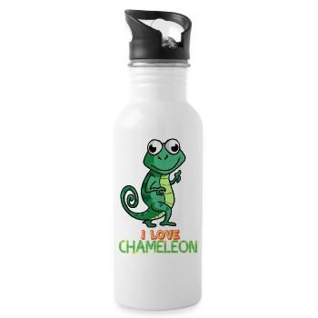 I Love Chameleon Cute Lizard Reptile Pet Animal  - Water bottle with straw - white - Right