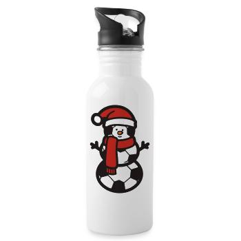 Fußball Schneemann Weihnachten Sport - Trinkflasche mit integriertem Trinkhalm - Weiß - Rechts